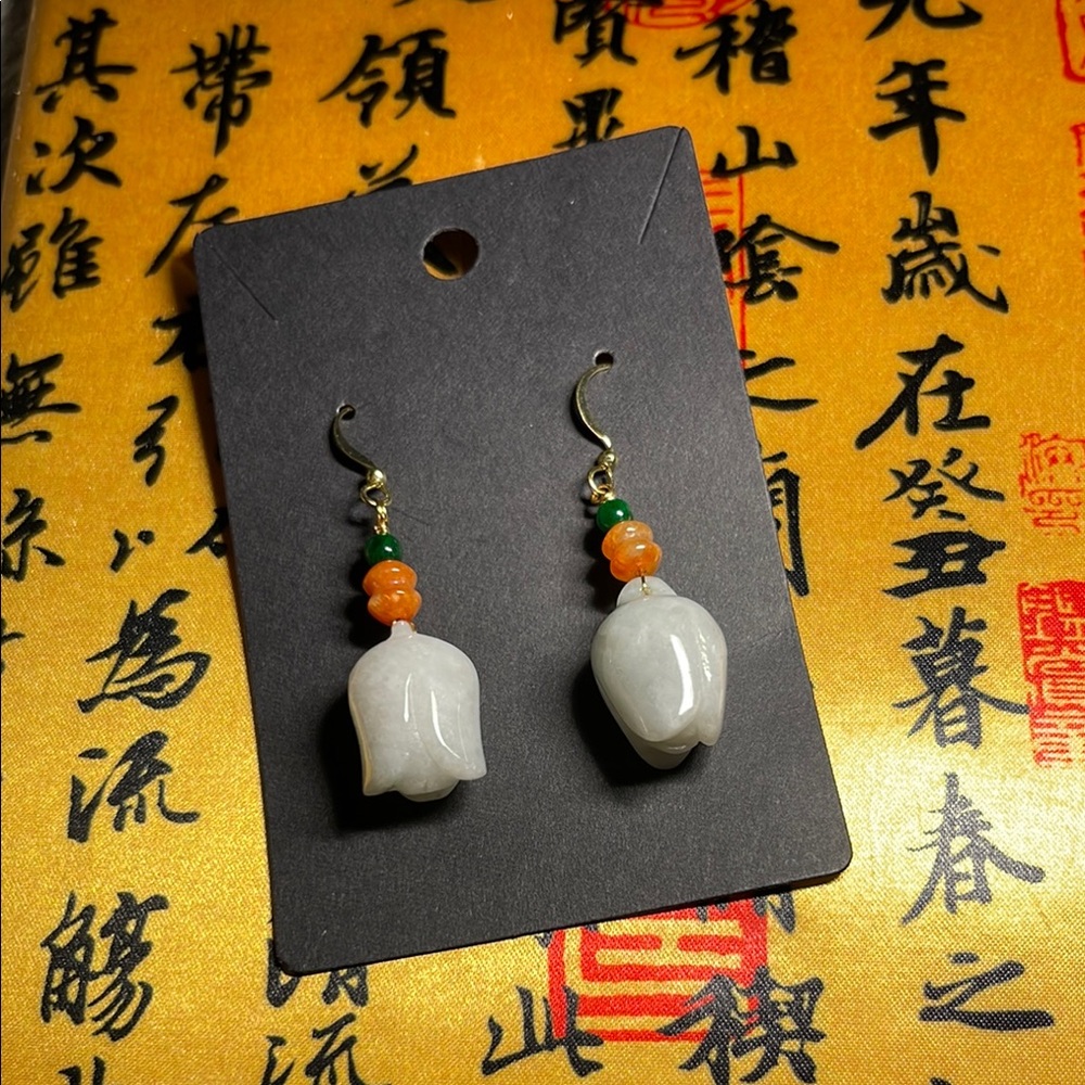 Burma Jade Green Lotus Earrings